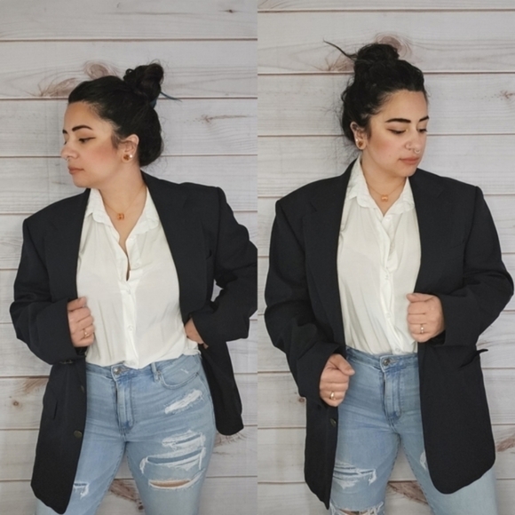 Vintage Oscar de la Renta Admiral Wool Blazer in Navy Blue Size 42 Regular - Picture 1 of 15